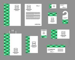 identidad, corporativo estilo. conjunto de plantillas para diseño, vector. verde y blanco color, diseño con modelo. vector