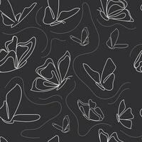 Butterfly One line seamless pattern on a gray background. Flying butterflies Mono line minimalistic style. Simple design backgound.Print wallpaper,fabric,cover,paper,web.Vector illustration vector