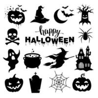 Set of Halloween silhouettes on white background. Vector illustration