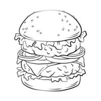 Double hamburger. Hand drawn cheeseburger, fast food vector illustration