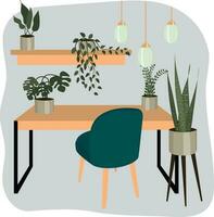 Workplace at home. Table and chair. High quality vector illustration.