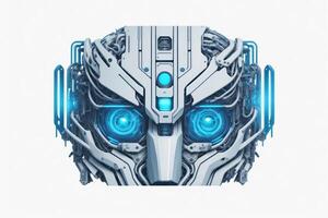 Futuristic cyborg head front view. 3D rendering. photo