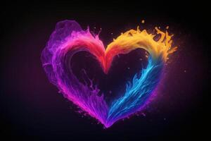 Colorful heart on a black background. Abstract love concept illustration. AI generated photo