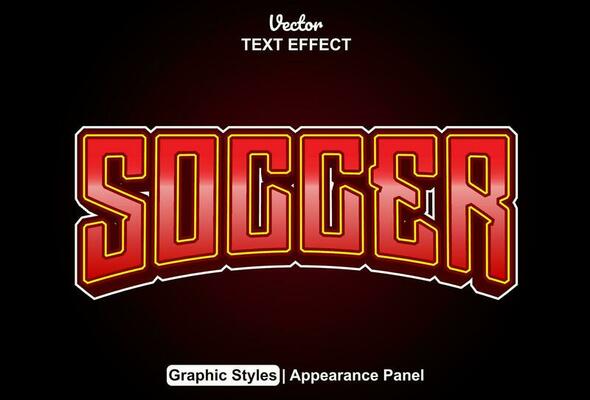 soccer text effect with red graphic style and editable.
