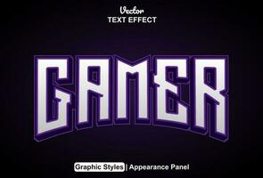 gamer text effect with purple color graphic style and editable. vector