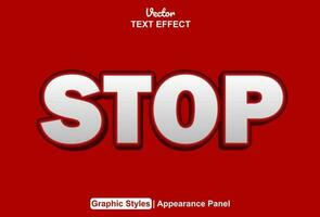 stop text effect with red graphic style and editable. vector