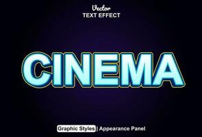 cinema text effect with blue color graphic style and editable. vector