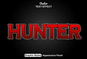 hunter text effect with red graphic style and editable vector