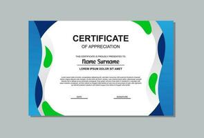 certificate template design in green and blue colors. simple certificate design. vector