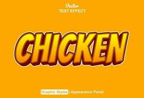 chicken text effect with orange color graphic style editable. vector