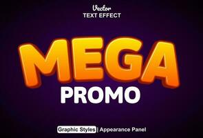 mega promo text effect with orange graphic style and editable. vector