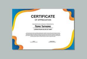 certificate template design in blue and orange colors. simple certificate design. vector