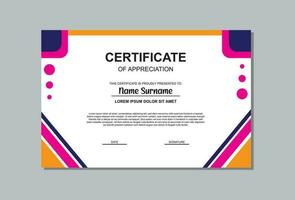 certificate template design in pink and blue colors. simple certificate design. vector