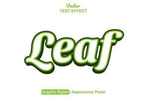 leaf text effect with green graphic style and editable. vector