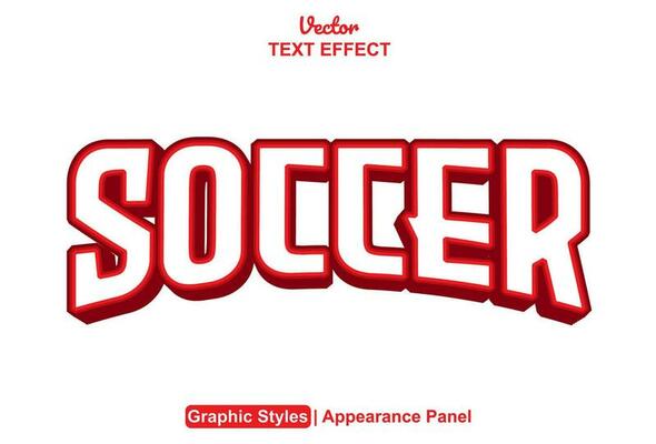 soccer text effect with red graphic style and editable.