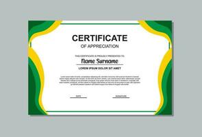 certificate template design in green and yellow colors. simple certificate design. vector