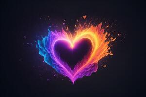 Colorful heart on a black background. Abstract love concept illustration. AI generated photo