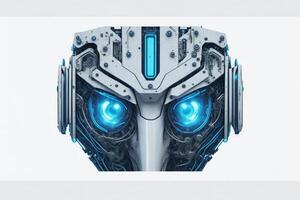 Futuristic cyborg head front view. 3D rendering. photo
