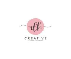 initial DK Feminine logo beauty monogram and elegant logo design, handwriting logo of initial signature, wedding, fashion, floral and botanical with creative template. vector