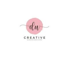 initial DU Feminine logo beauty monogram and elegant logo design, handwriting logo of initial signature, wedding, fashion, floral and botanical with creative template. vector