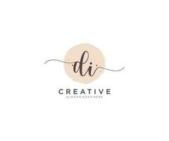 initial DI Feminine logo beauty monogram and elegant logo design, handwriting logo of initial signature, wedding, fashion, floral and botanical with creative template. vector