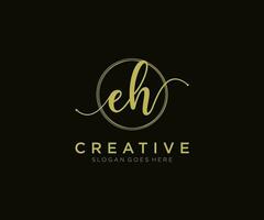 initial EH Feminine logo beauty monogram and elegant logo design, handwriting logo of initial signature, wedding, fashion, floral and botanical with creative template. vector