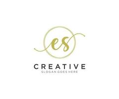 initial ES Feminine logo beauty monogram and elegant logo design, handwriting logo of initial signature, wedding, fashion, floral and botanical with creative template. vector