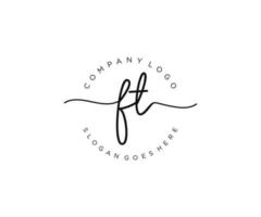 initial FT Feminine logo beauty monogram and elegant logo design, handwriting logo of initial signature, wedding, fashion, floral and botanical with creative template. vector