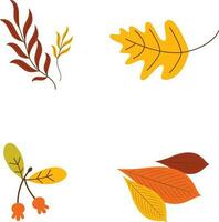 Autumn leaves element set, isolated on white background. simple cartoon flat style, vector illustration.