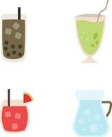 Fresh Drink. Beverages. Soda, juice, water, milk etc. Can, bottle, cup, glass. Isolated icons, objects on a transparent background. Vector Illustration