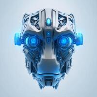 Futuristic cyborg head front view. 3D rendering. photo