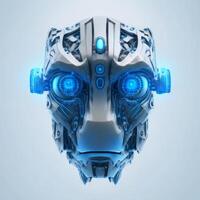 Futuristic cyborg head front view. 3D rendering. AI generated photo