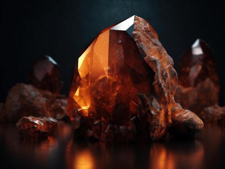 Dark orange and gold, crystal and marble, geometrical primitives pattern, abstract background created with technology. photo