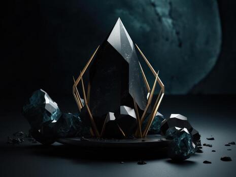 Dark black and gold, crystal and marble, geometrical primitives pattern, abstract background created with technology. photo