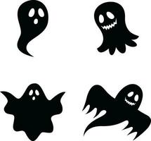 Ghost Happy Halloween. Spooky boo character for Design decoration. Magic scary spirits with different emotions and facial expressions. Isolated flat cartoon vector illustration.