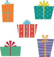 cumpleaños regalo cajas vistoso envuelto. colección para cumpleaños, Navidad. para dibujos animados vector plano diseño