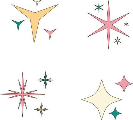 Retro Shiny Stars. starburst and retro futuristic graphic ornaments for decoration.Vector pro
