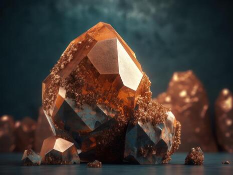 Dark orange and gold, crystal and marble, geometrical primitives pattern, abstract background created with technology. photo