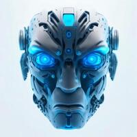 Futuristic cyborg head front view. 3D rendering. AI generated photo