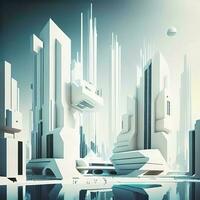 futurista ciudad con rascacielos 3d representación. ai generado foto