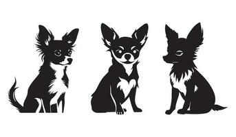 conjunto de chihuahua silueta caracteres con vector ilustración