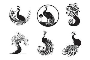 Set of peacock silhouette characters with vector illustration