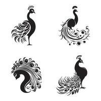 conjunto de pavo real silueta caracteres con vector ilustración