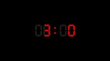 Digital Countdown Uhr Timer im einer Minute oder 60 Sekunden zu Null zweite. Weiß Text Nummer auf isoliert schwarz Hintergrund. video