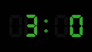 Digital countdown clock timer in one minute or 60 seconds to zero second. White text number on isolated black background. video