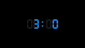 Digital countdown clock timer in one minute or 60 seconds to zero second. White text number on isolated black background. video