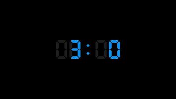 Digital countdown clock timer in one minute or 60 seconds to zero second. White text number on isolated black background. video