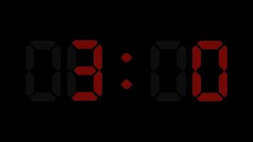 Digital countdown clock timer in one minute or 60 seconds to zero second. White text number on isolated black background. video