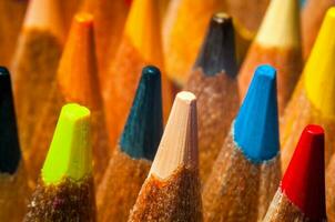 Macro, Close up. Multicolour pencils for background. Several colors. Selective focus. photo