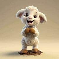 Cartoon sheep with big eyes. 3d rendering photo